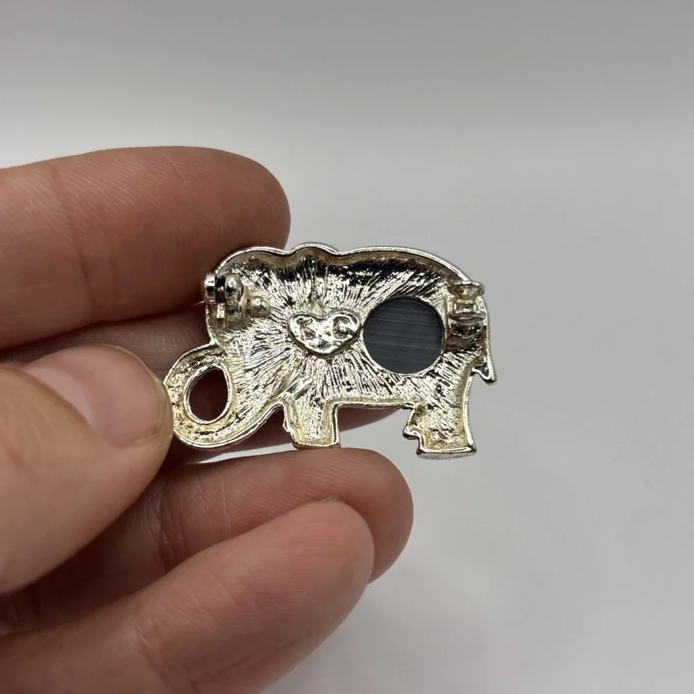 Vintage Silver‎ Tone Faux Marcasite Elephant Brooch- Damaged